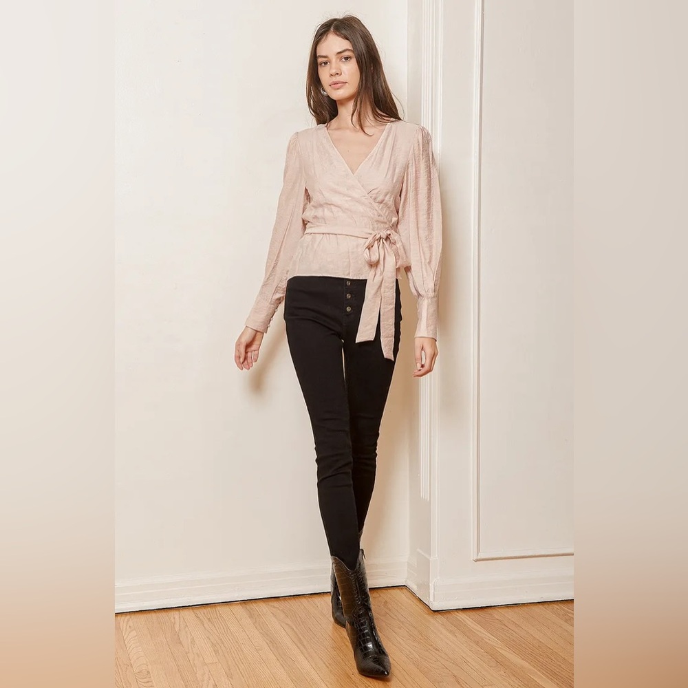 LULUS | Staying Sweet Pale Pink Long Sleeve Wrap Top